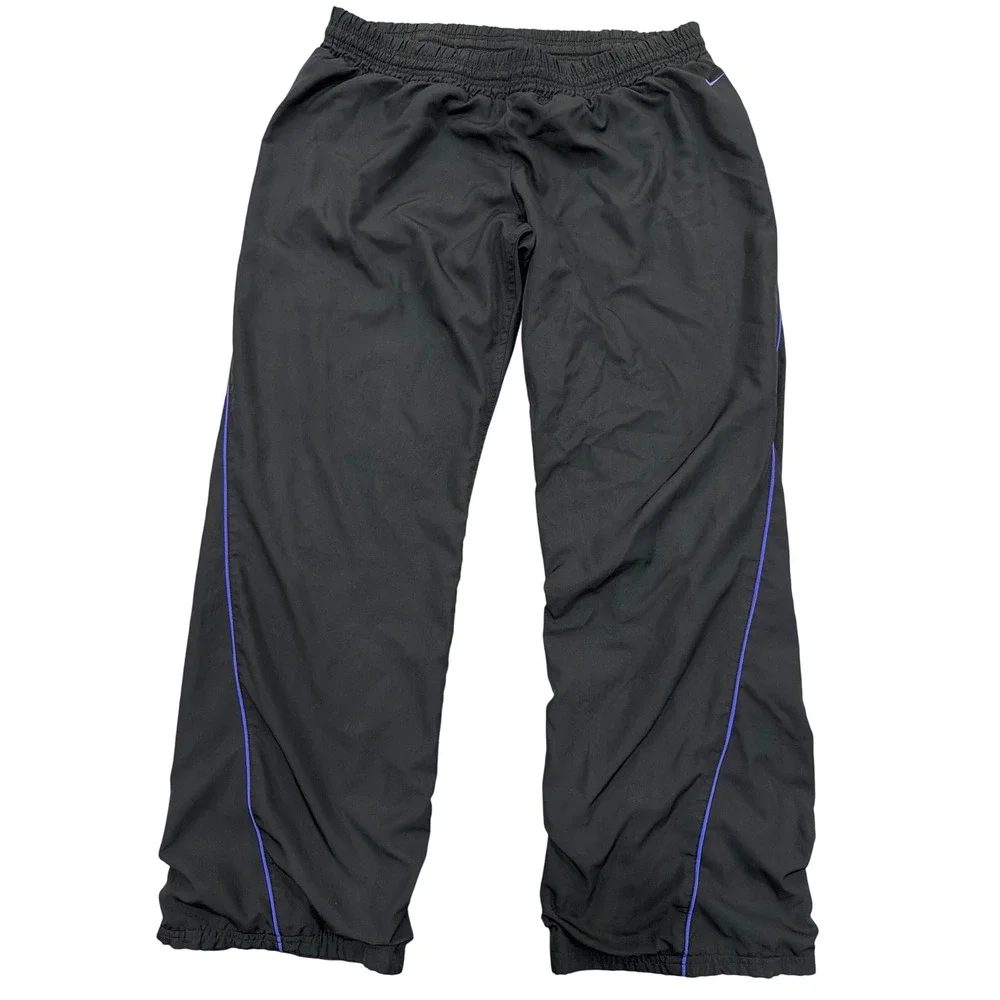 Vintage Nike The Athletic Dept Black Track Pants Purple Piping Swoosh Mens Large